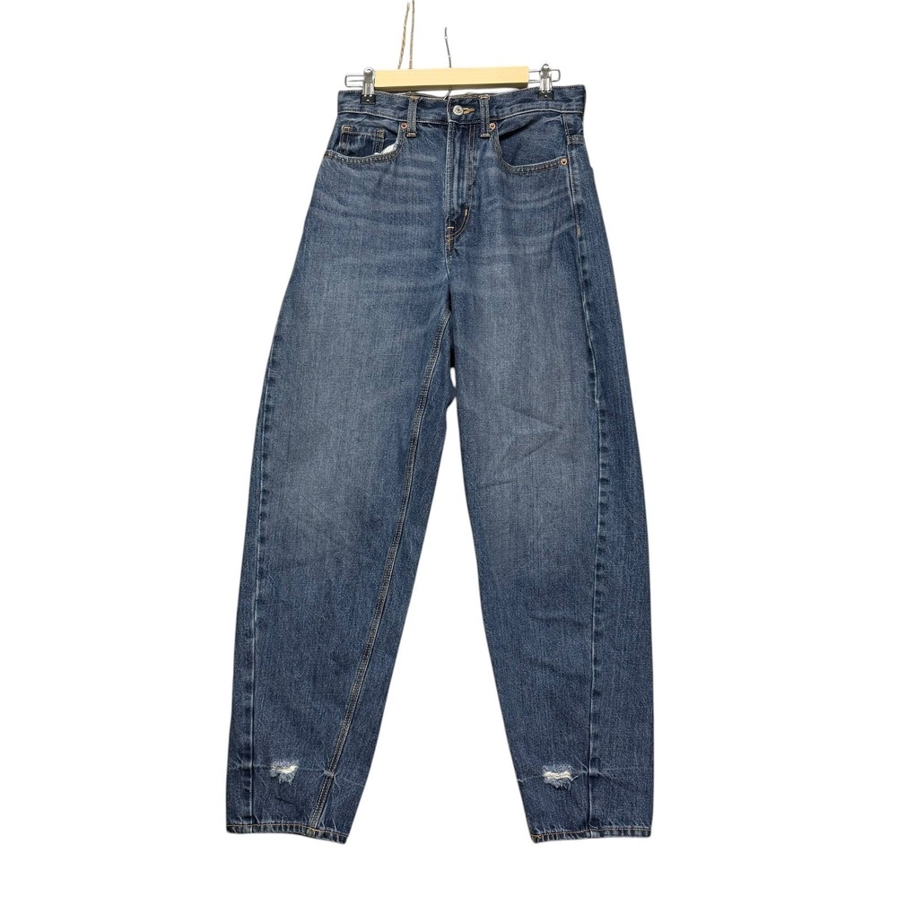 Old Navy Balloon Jeans Women 6 Tall Blue Extra High Rise Loose Taper Distressed